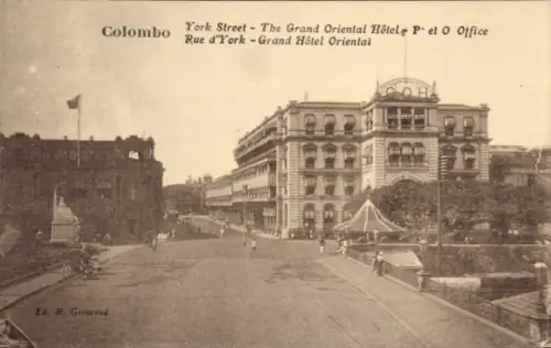 Ak Colombo Ceylon Sri Lanka,  York Street, Grand Oriental Hôtel, P et O Office,  