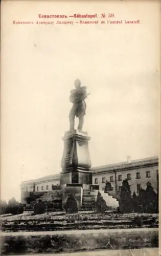 Ak Sebastopol Sewastopol Ukraine, Denkmal Admiral Lasareff, Statue,  Schwarz-Weiß