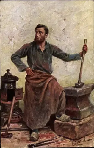 Künstler Ak Gerstenhauer, J. G., Schmied, Hammer, Amboss