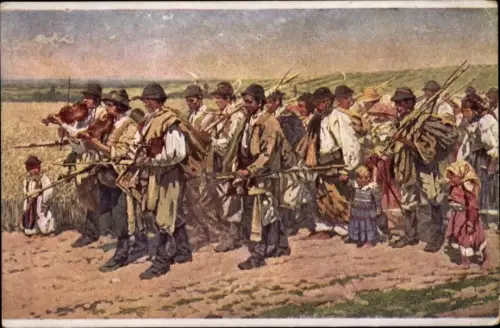 Künstler Ak Uprka, Joza, Do Rakus, Bauern in tschechischen Trachten