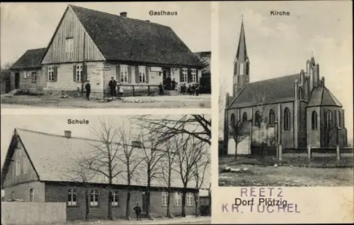 Ak Plötzig Polen?, Gasthaus, Kirche, Schule