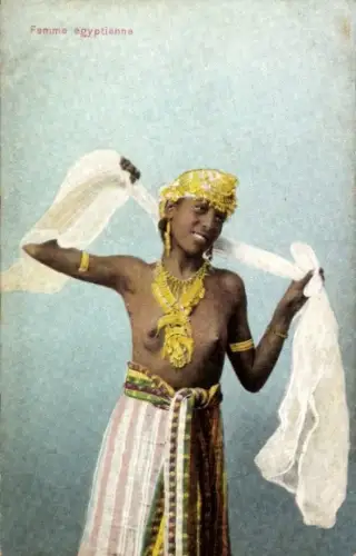 Ak Ägypten, Barbusige Ägypterin, Goldschmuck