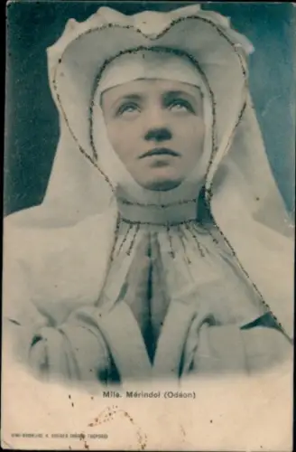 Glitzer Ak Nonne, Mile Merindol, Porträt