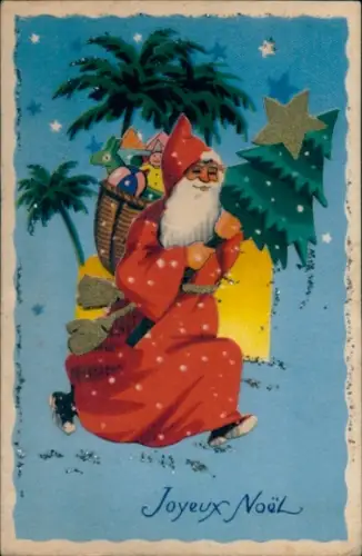 Glitzer Ak Glückwunsch Weihnachten, Weihnachtsmann, Geschenke