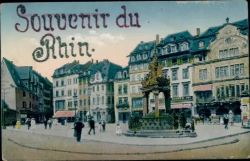 Glitzer Ak Mainz, Stadtansicht, Denkmal, Geschäfte