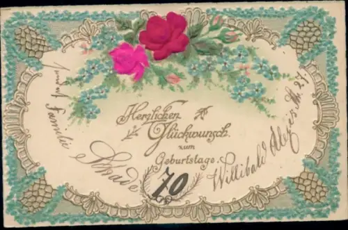 Präge Material Ak Glückwunsch Geburtstag, Blumen