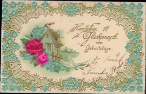 Präge Material Ak Glückwunsch Geburtstag, Blumen