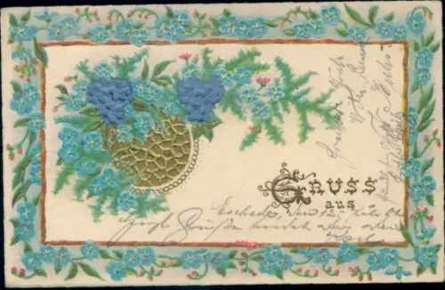 Präge Ak Blumen, Kitsch, Vergissmeinnicht