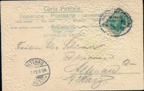 Präge Ak Blumen, Kitsch, Vergissmeinnicht