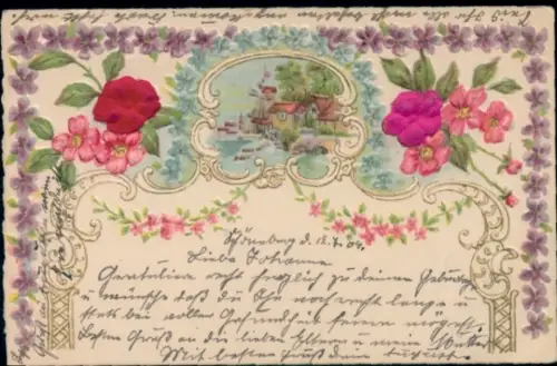 Präge Material Ak Blumen, Rosen, Kitsch
