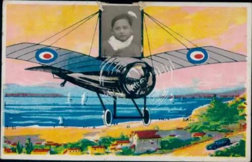 Ak Kinderporträt, Militärflugzeug