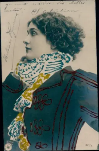 Glitzer Ak Porträt einer jungen Frau