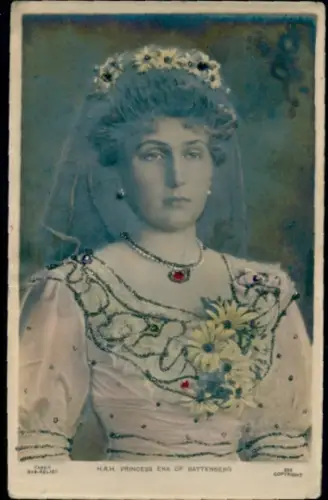 Glitzer Ak Victoria Eugénie von Battenberg, Porträt