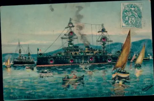 Glitzer Ak Französisches Kriegsschiff Charles-Martel