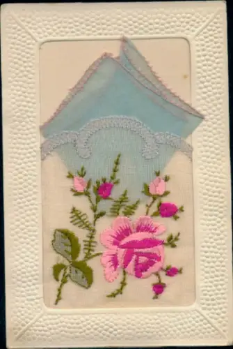 Seidenstick Ak Blumen, Knospen, Taschentuch