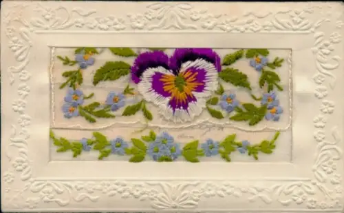 Seidenstick Ak Blumen, Stiefmütterchen