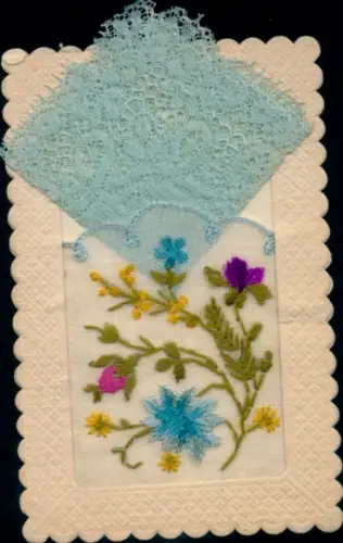 Seidenstick Ak Blumen, Spitzentuch
