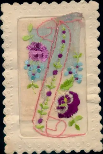 Seidenstick Ak Blumen, Stiefmütterchen, Vergissmeinnicht