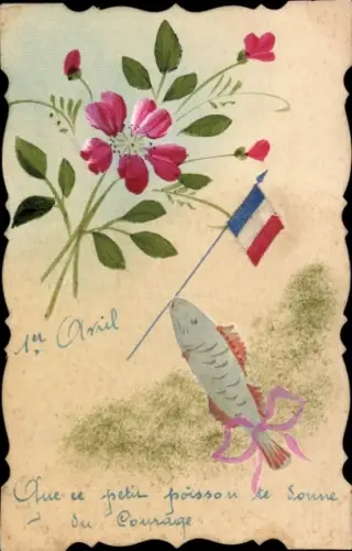 Material Ak Glückwunsch 1. April, Fisch, Französische Fahne