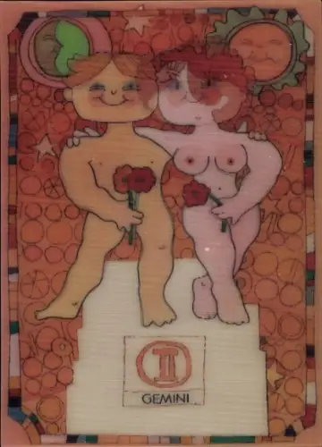 3-D Ak Liebespaar, Erotisches Bild, Blumen