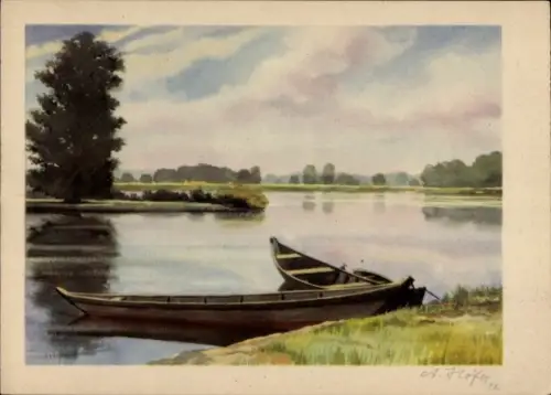 Künstler Ak Höfer, A., Schlesien, See, Ruderboote