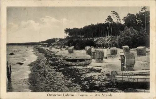 Ak Ostseebad Lubmin in Pommern, Ostseebad  Strand, Boote, Strandkörbe
