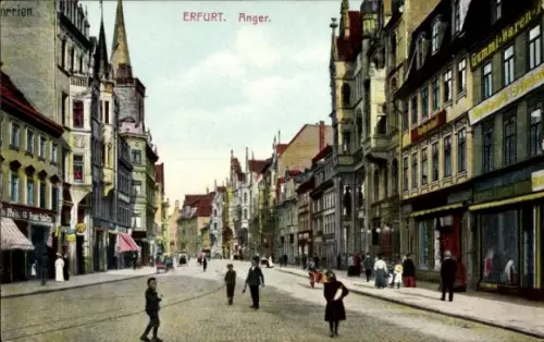 Ak Erfurt in Thüringen, Straße in  Anger, Geschäfte, Menschen,  Gebäude
