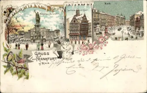 Litho Frankfurt am Main, Zeil, Schützenbrunnen