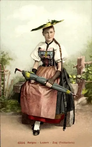 Ak Luzern Stadt Schweiz, Freiämtlerin, Frau in schweizerischer Tracht