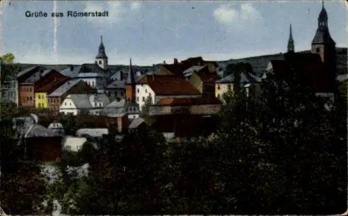 Ak Rýmařov Römerstadt Mährisch Schlesien, Grüße aus  Stadtansicht, Häuser, Bäume, keine Persönlic