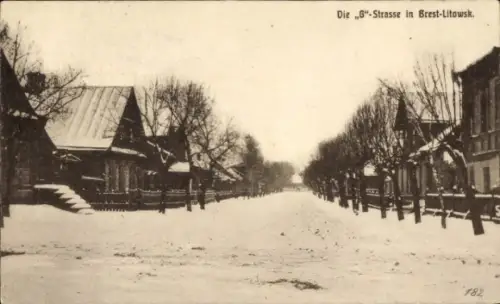 Ak Brest Litowsk Weißrussland, Straßenpartie, Winter