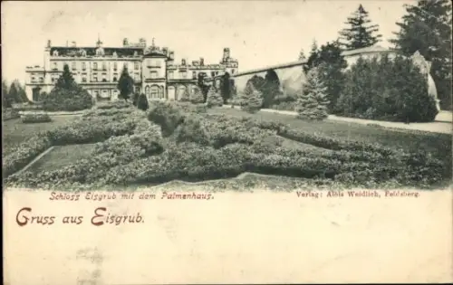 Ak Lednice Eisgrub Südmähren, Schloss Elsgrub, Palmenhaus, Gartenlandschaft