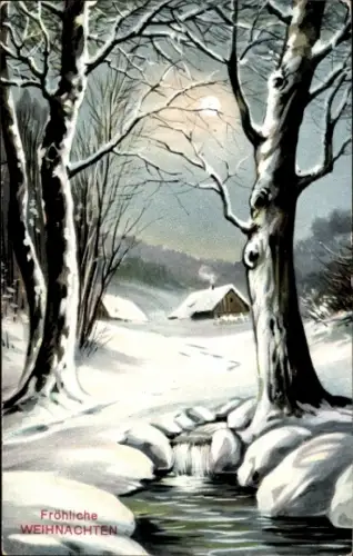 Ak Frohe Weihnachten, Dorfidyll