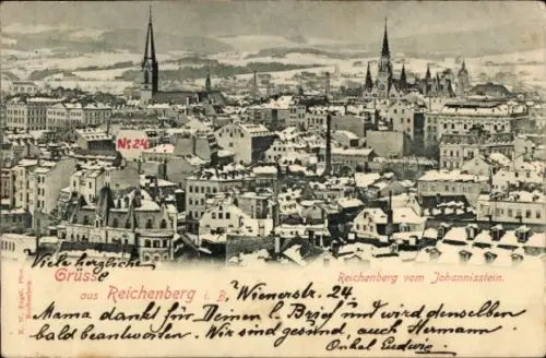 Ak Liberec Reichenberg Stadt, Gesamtansicht, Johannisstein