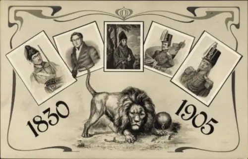 Jugendstil Ak Belgien, 75. Unabhängigkeitsjubiläum 1905, Don Juan van Halen,Frédéric Comte du Mérode