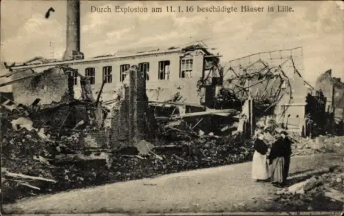Ak Lille Nord, Zerstörte Häuser, Explosion,  1916
