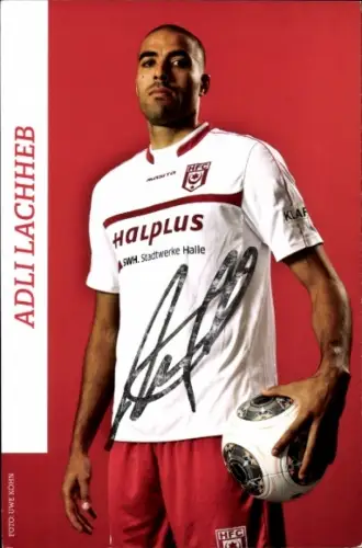 Autogrammmkarte Fußballer Adli Lachheb, Hallescher FC, Autogramm