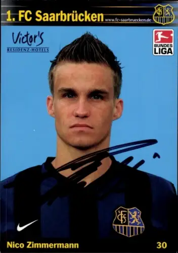 Autogrammkarte Fußballer Nico Zimmermann, 1. FC Saarbrücken, Autogramm