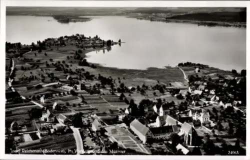 Ak Mittelzell Insel Reichenau im Bodensee, Insel Reichenau, Bodensee, Münster, Landschaft, Fotogr