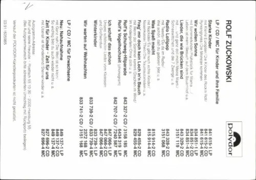 Autogrammkarte Musiker Rolf Zuckowski, Autogramm