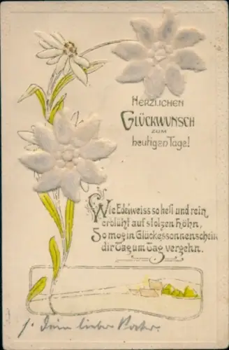 Präge Material Ak Glückwunsch, Blumen