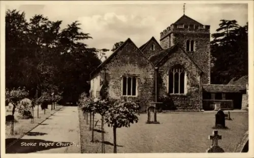 Ak Stoke Poges Buckinghamshire England, Stoke Pages Church, Friedhof, Bäume