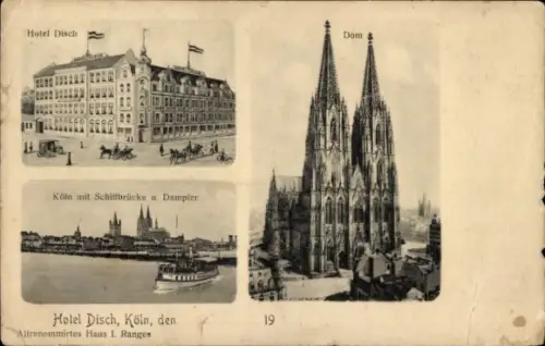 Ak Dampfer Deutscher Kaiser, Köln Düsseldorfer Rhein Dampfschifffahrt, Hotel Disch, Dom, Köln mit