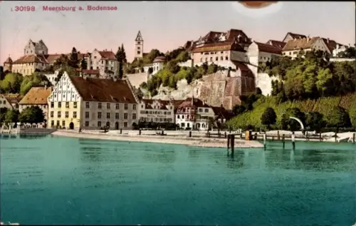 Ak Meersburg am Bodensee, Meersburg am Bodensee, Wasser, Gebäude, Berge, 