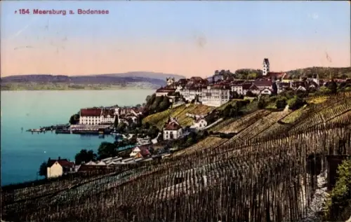 Ak Meersburg am Bodensee, Meersburg am Bodensee, Weinberge, See, Stadtansicht