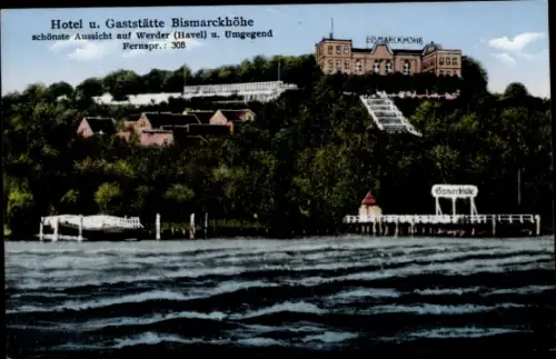 Ak Werder an der Havel, Hotel Bismarckhöhe, Aussicht auf  Wasser, Natur