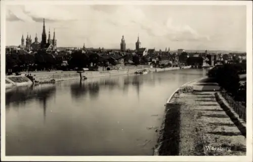 Ak Würzburg am Main Unterfranken, Flussansicht, Stadtansicht,   Gebäude