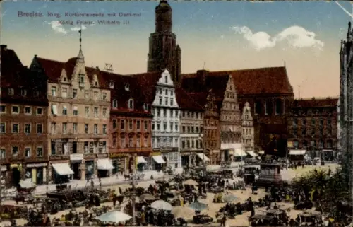 Ak Wrocław Breslau Schlesien,  Ring, Kurfürstenseite, Denkmal König Friedrich Wilhelm III.