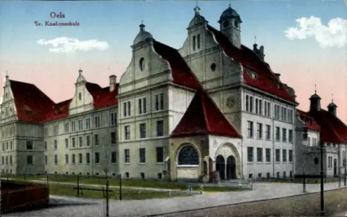 Ak Oleśnica Oels Schlesien, Ev. Knabenschule
