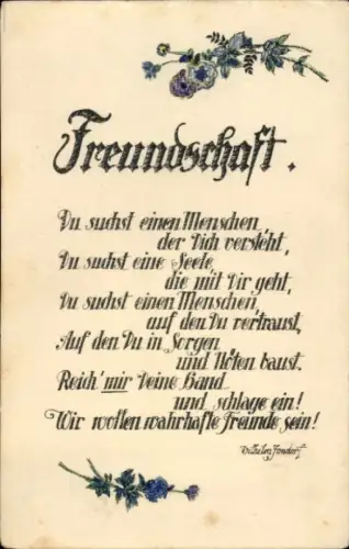 Ak Freundschaft, Gedicht Wilhelm Jondert, Du suchst einen Menschen, der Dich versteht